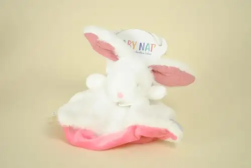 Doudou lapin plat blanc et rose litchi collection Lapins Câlins 2021 marque Baby Nat