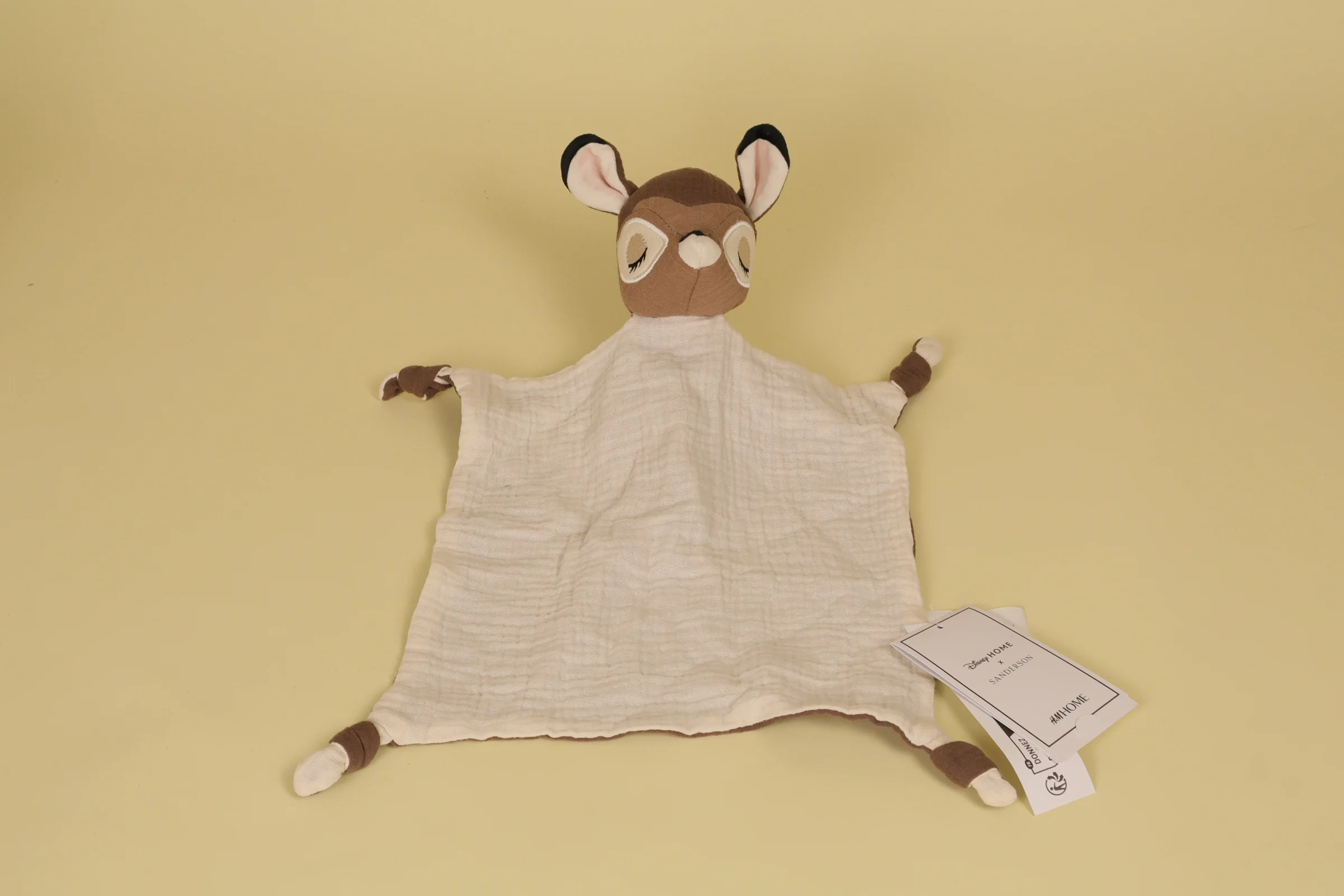 Doudou Bambi faon plat lange mousseline beige et marron 100% coton bio collection 2025 marque Disney HM Home